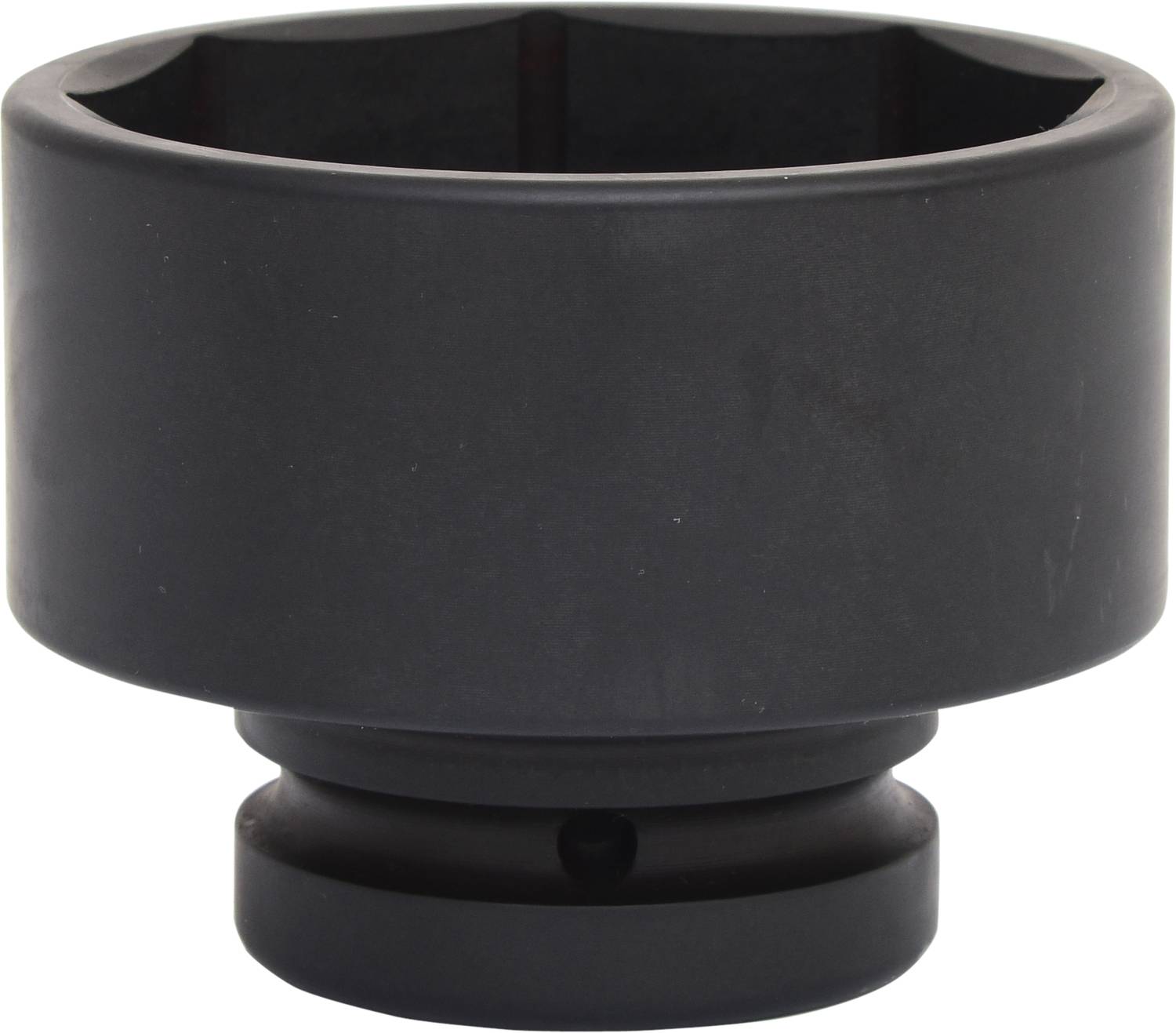 Black, cylindrical socket, used for mechanical work, specifically for loosening or tightening screws or nuts.