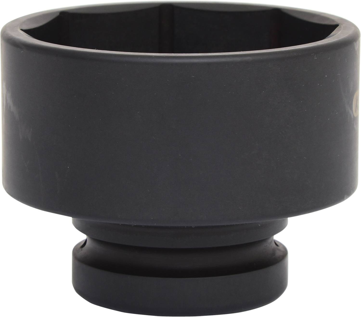 A large, black socket extension, shown from the side, with a hexagonal internal space. Suitable for heavy-duty work.