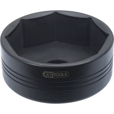 Black, round plastic oil filter wrench with a ribbed handle, marked with 'KS TOOLS'.