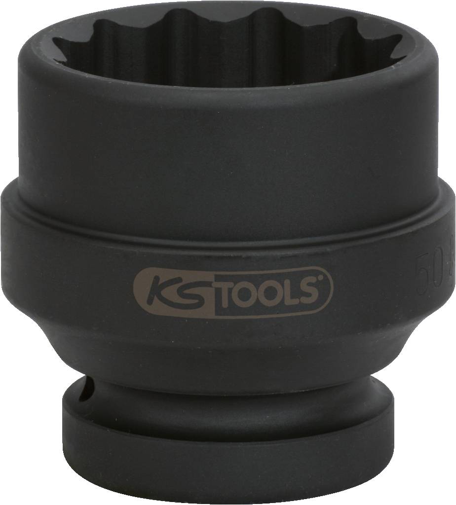 A black metal socket from the KS Tools brand, suitable for large screw connections. Ideal for professional tool use.