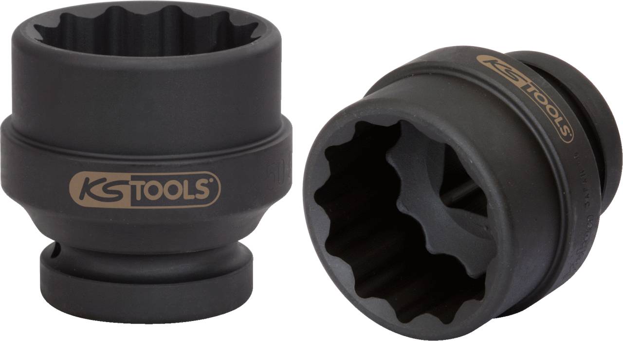 Two black socket bits in different sizes from KS Tools, shown against a white background.