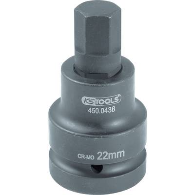 Large, six-sided socket nut made of black metal, with 'KSTOOLS 450.0438' and 'CR-MO 22mm' printed on it.