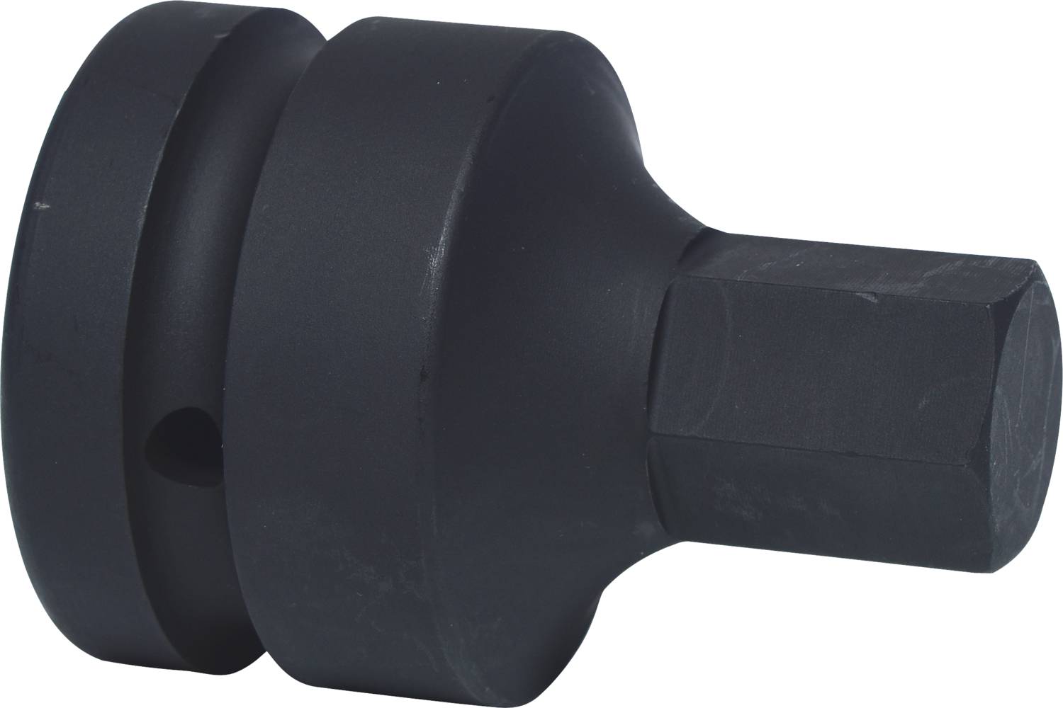 A black-coated metal adapter with a square end, potentially intended for use in machinery or technical equipment.