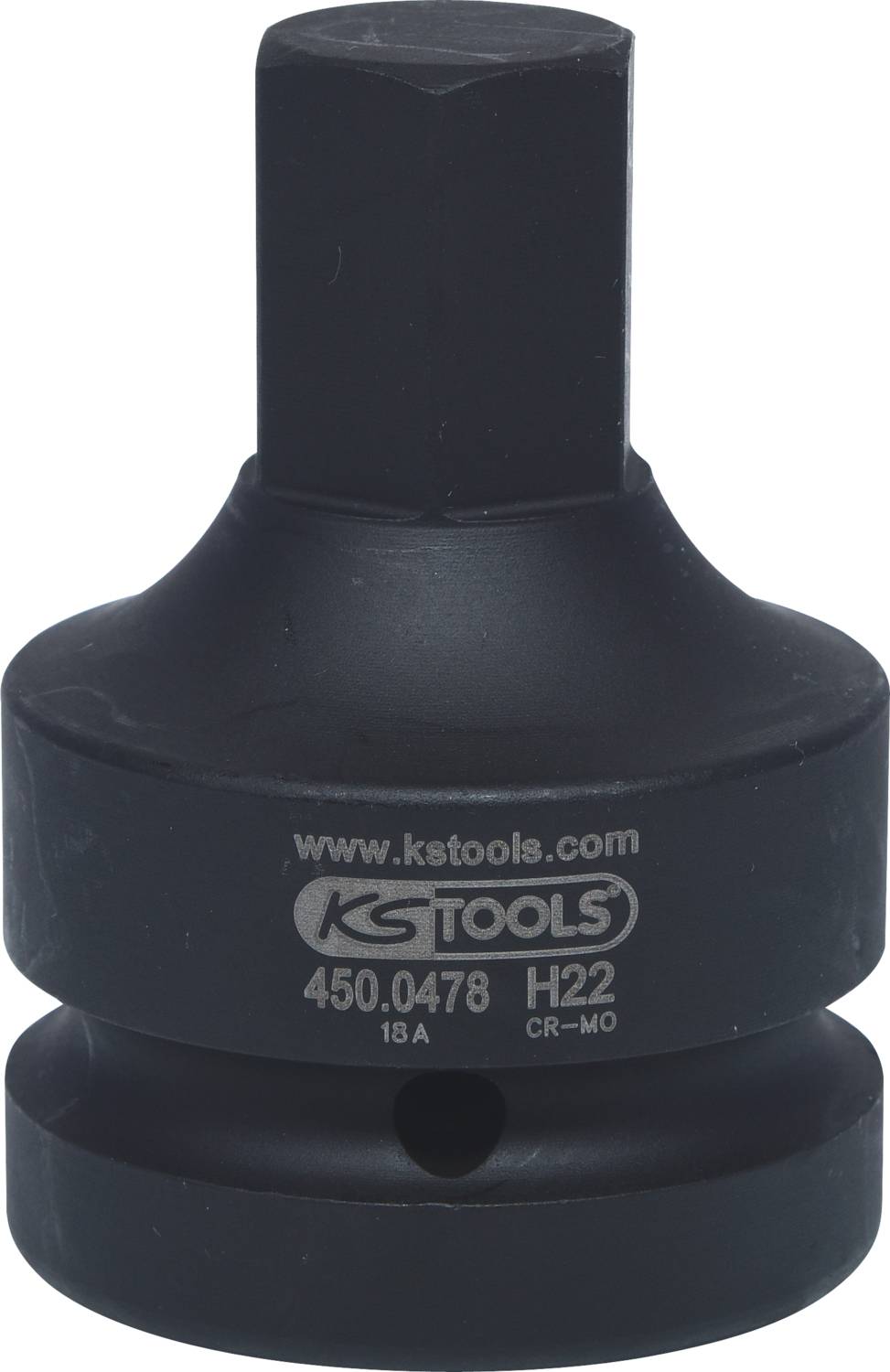 'KS TOOLS Adaptor for Impact Wrench, Size H22, Model Number 450.0478, Black. Suitable for Professional Use.'