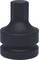 Black metal adaptor piece with a hexagonal top surface and cylindrical body, used for tools or mechanical connections.