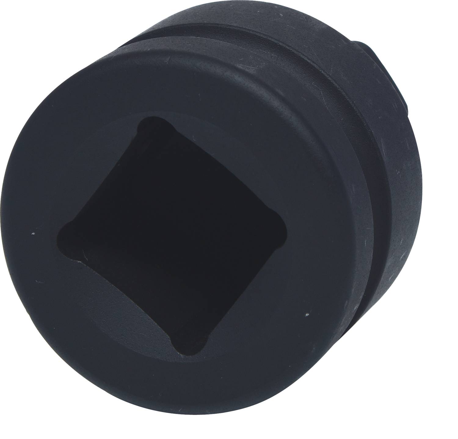 Black adapter with a square cut-out in the centre, suitable for connecting various tools of different sizes.