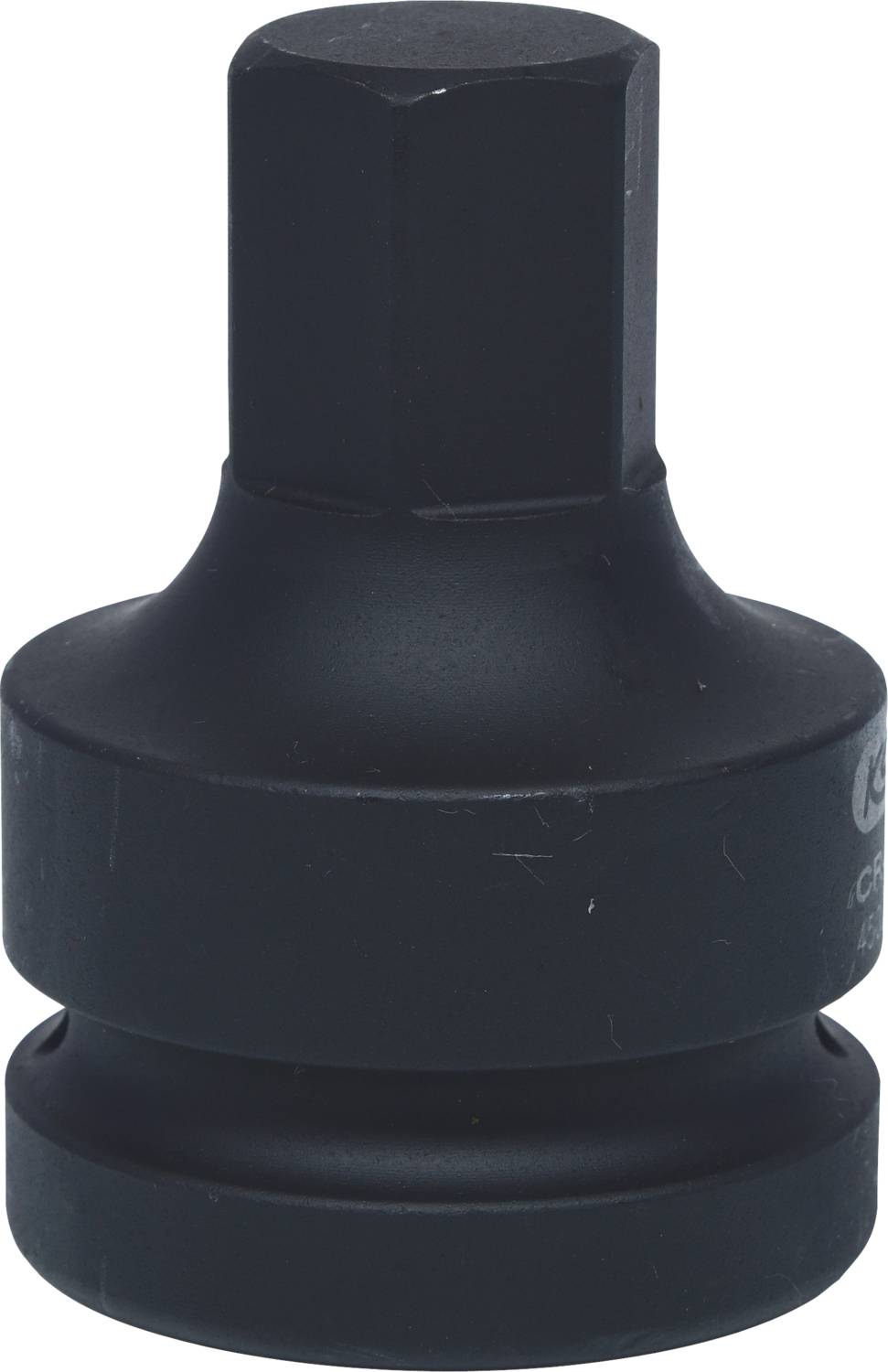 Black painted hexagonal nut with a square drive, commonly used in vehicle maintenance and repair.