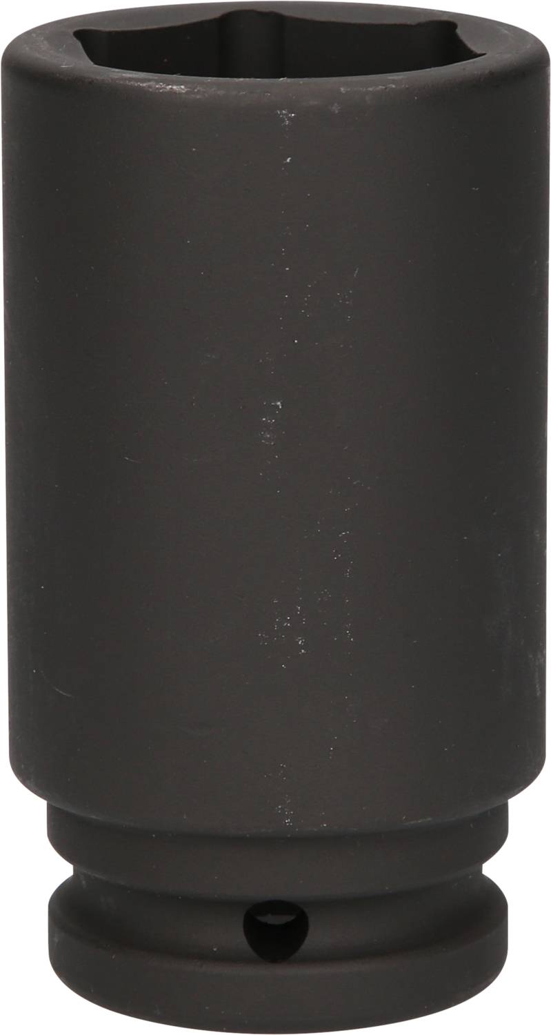 Black socket adaptor with hexagonal opening, suitable for screws or nuts. Robust and durable.