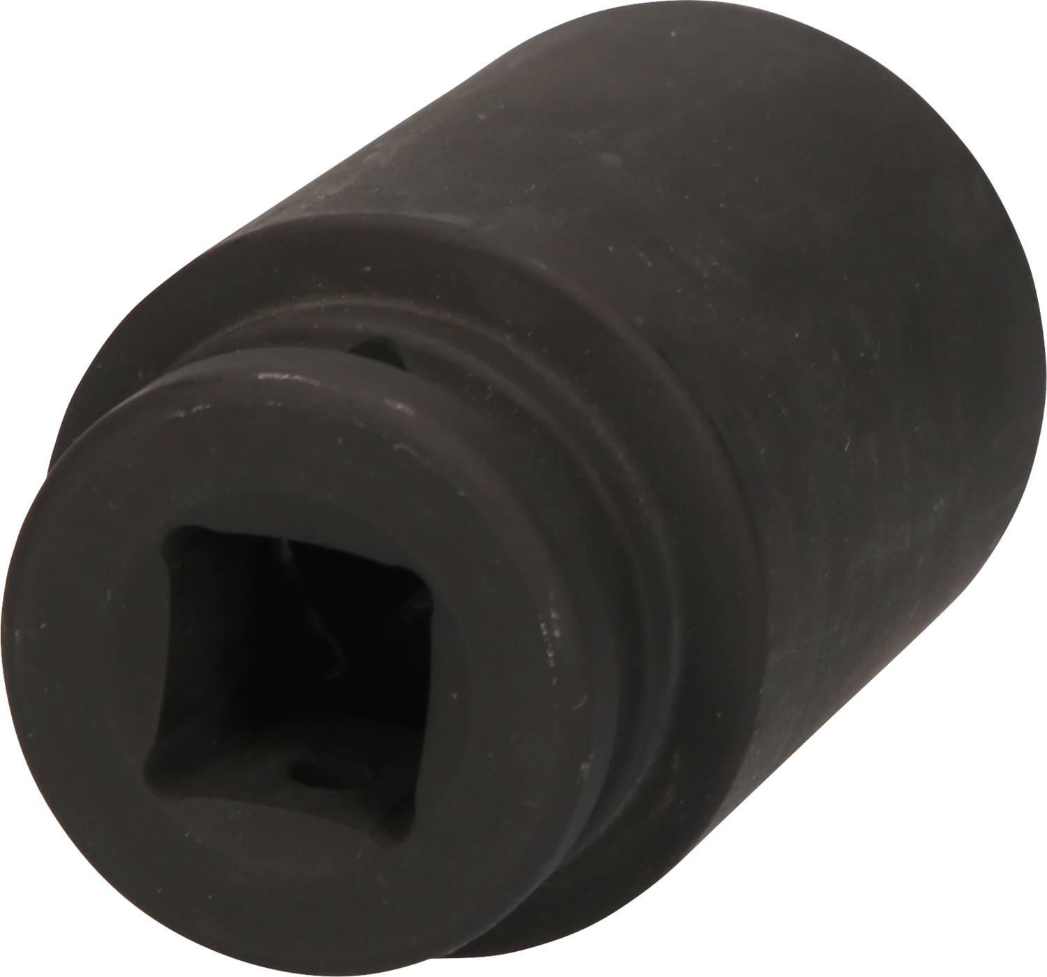 A black socket adaptor with a square drive opening for use with a torque wrench or ratchet.