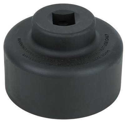 Black wheel nut socket, specifically designed for tightening or loosening wheel nuts. Text on the top surface warns against improper use.