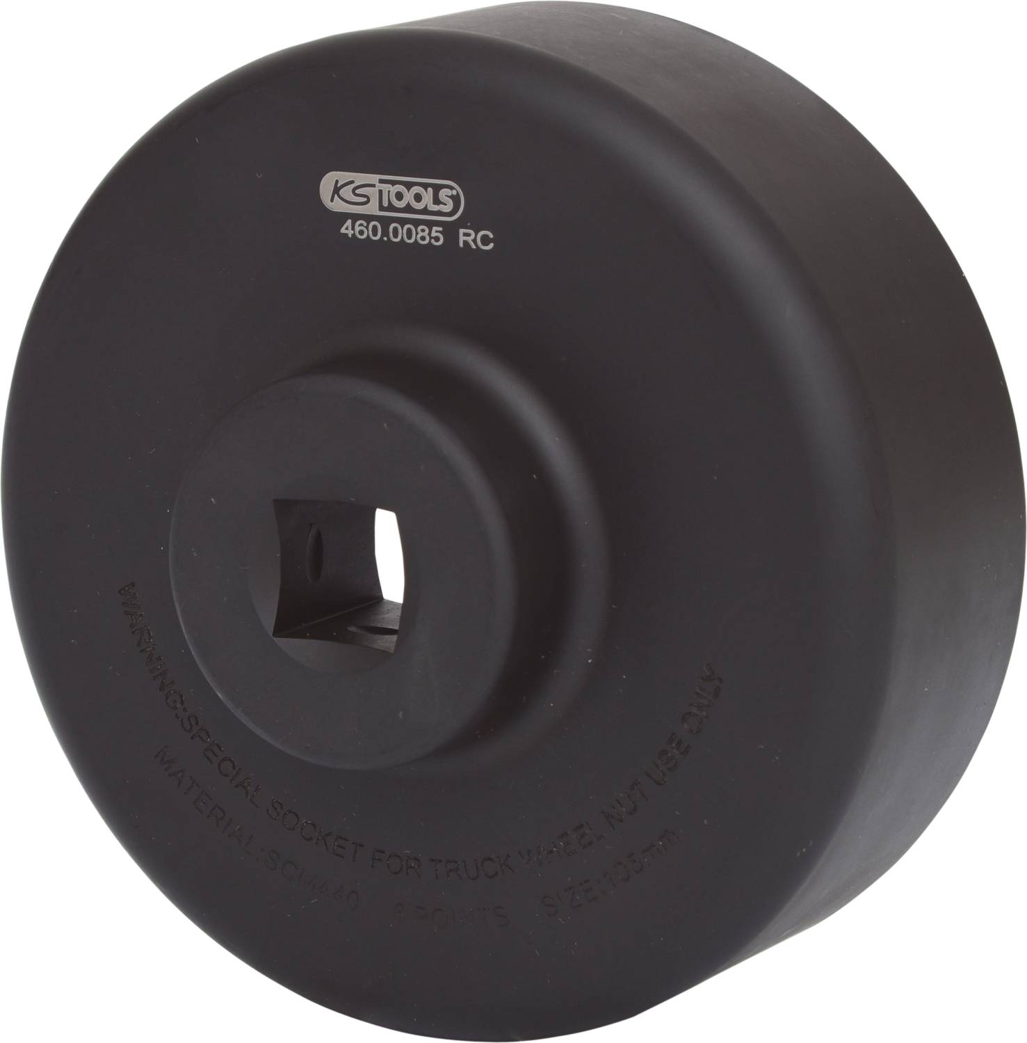 Black socket wrench with square opening, marked 'KS Tools 460.0085 RC', tool for lorry nuts.