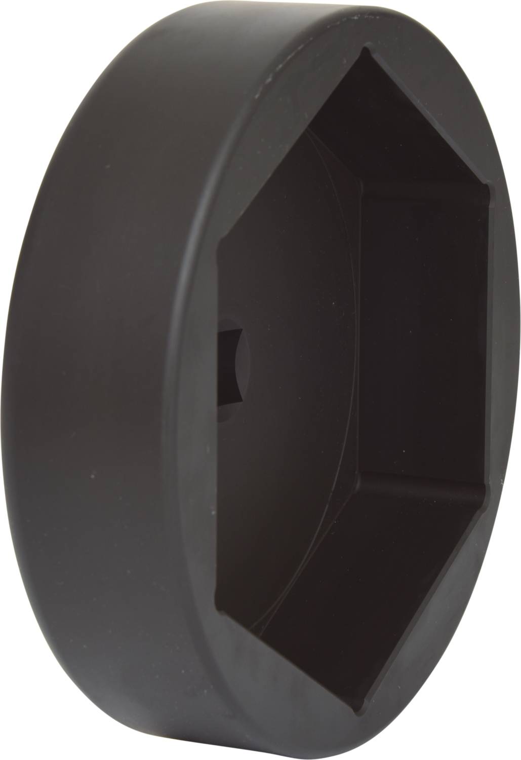 Black, hexagonal plastic cover, likely intended as a protective or cover element for technical equipment or tools.