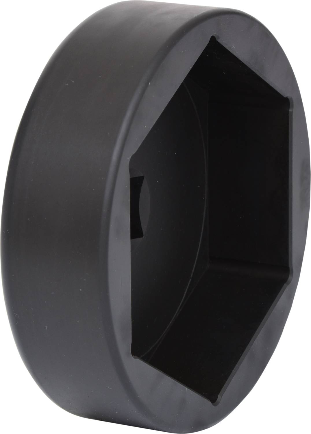 Plastic hexagonal socket key head, black, for mechanical applications.