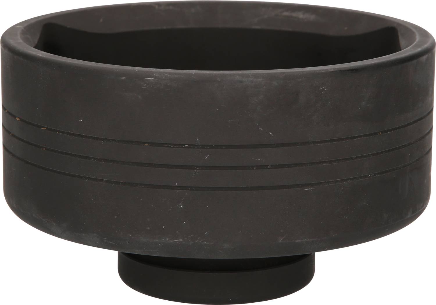 Black, round plastic adapter ring used as a connecting element for optical devices or camera accessories.
