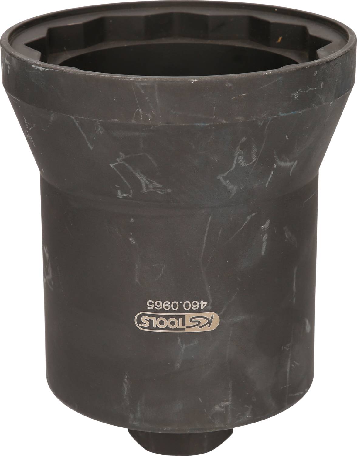 A black metal socket adapter, tapered in shape, with the inscription 'KS Tools 460.0965' on the surface.