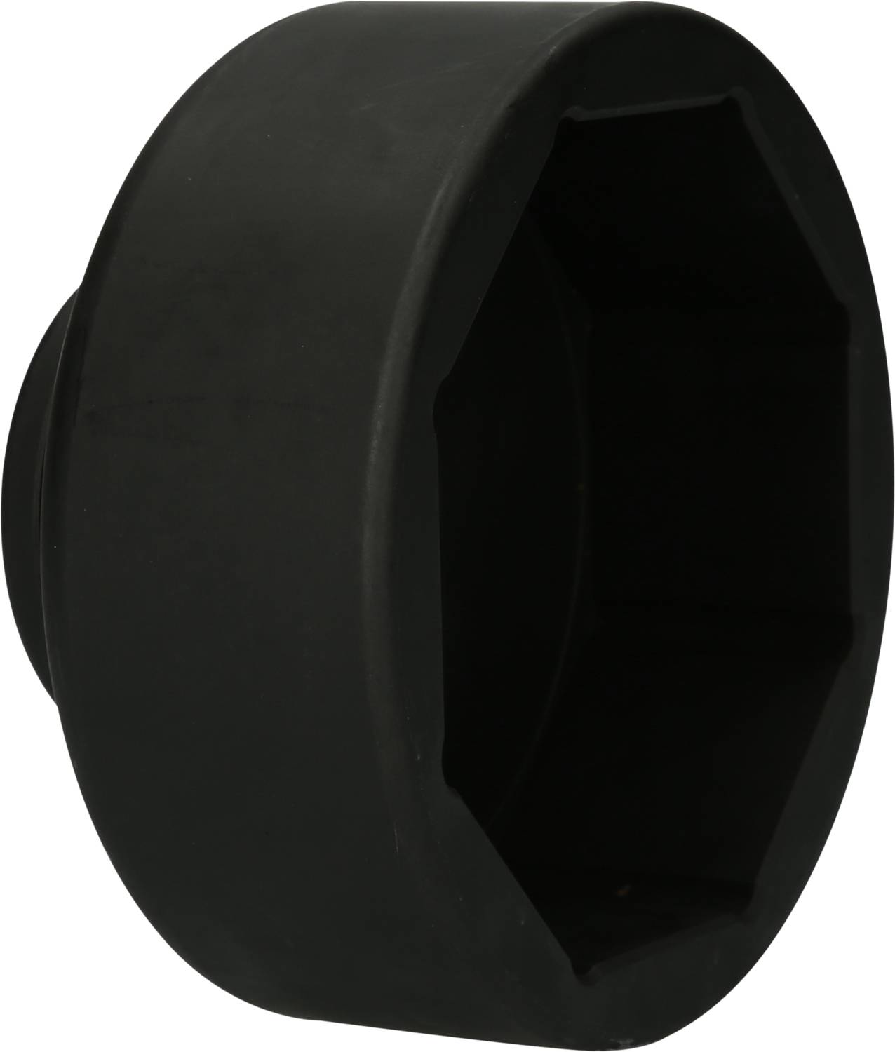 A black, octagonal tool, presumably a plastic socket spanner, used for mechanical work or repairs.