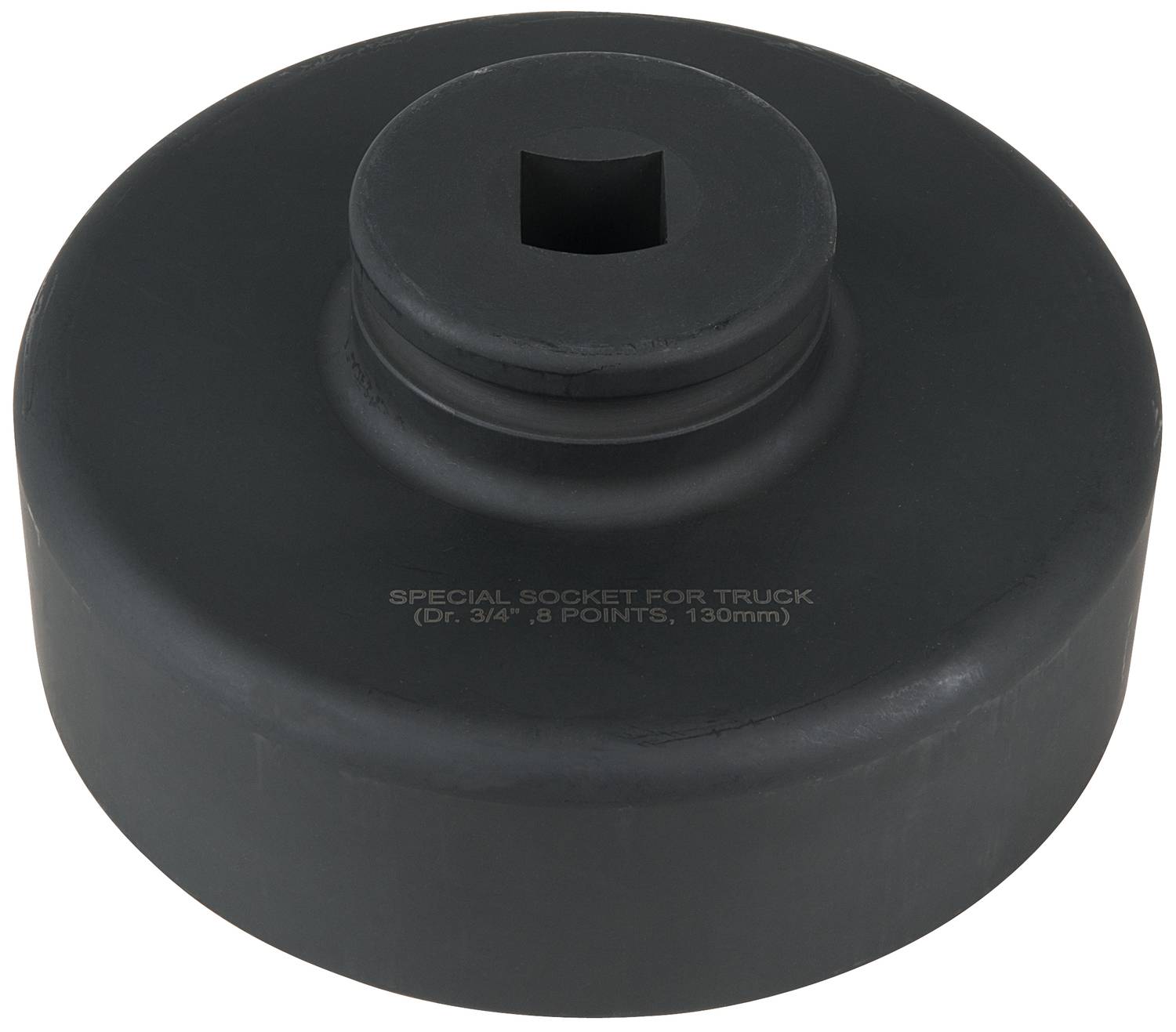 A black, round special socket with a square opening, labelled 'Special Socket for Truck' (3/4" drive, 8 points, 130 mm).