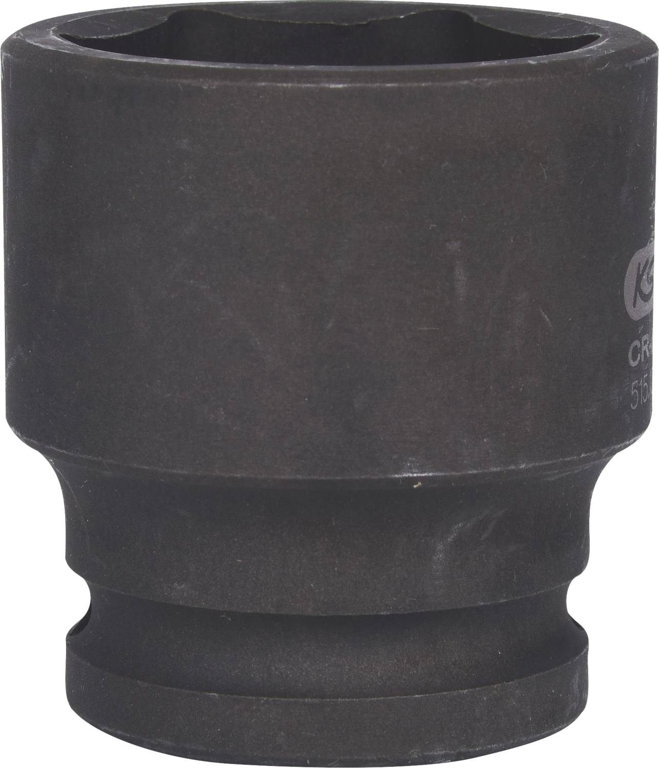 Black metal socket, cylindrical, used for mechanical work or car repairs.