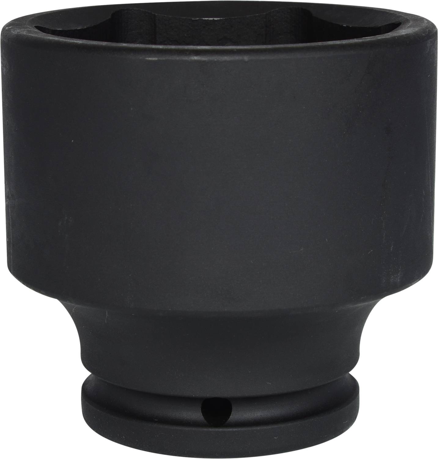A black metal screw bush, cylindrical with a wide flange. It appears to be designed for use in mechanical or industrial applications.