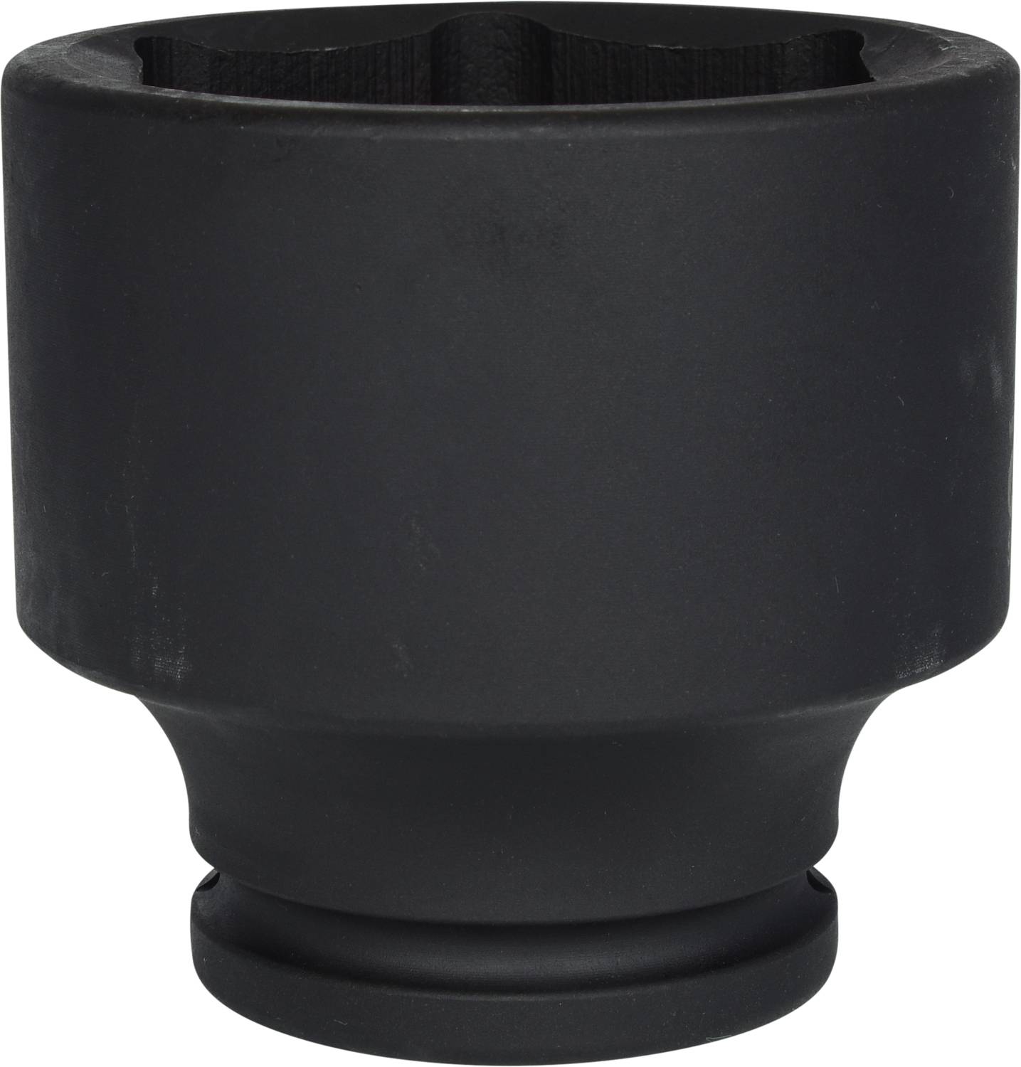 A black, cylindrical socket wrench adapter with a wide opening at the top and a narrower base. Suitable for large nuts.