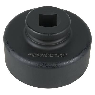 Black socket for lorry, square drive, 8 points, diameter 105 mm.