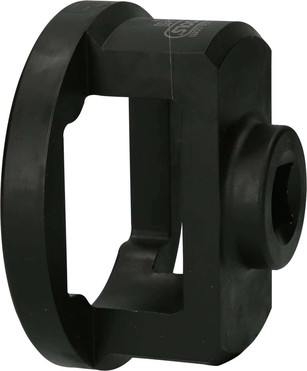 Black U-shaped metal handle, suitable for machine operation. It has rounded edges and a smooth surface.