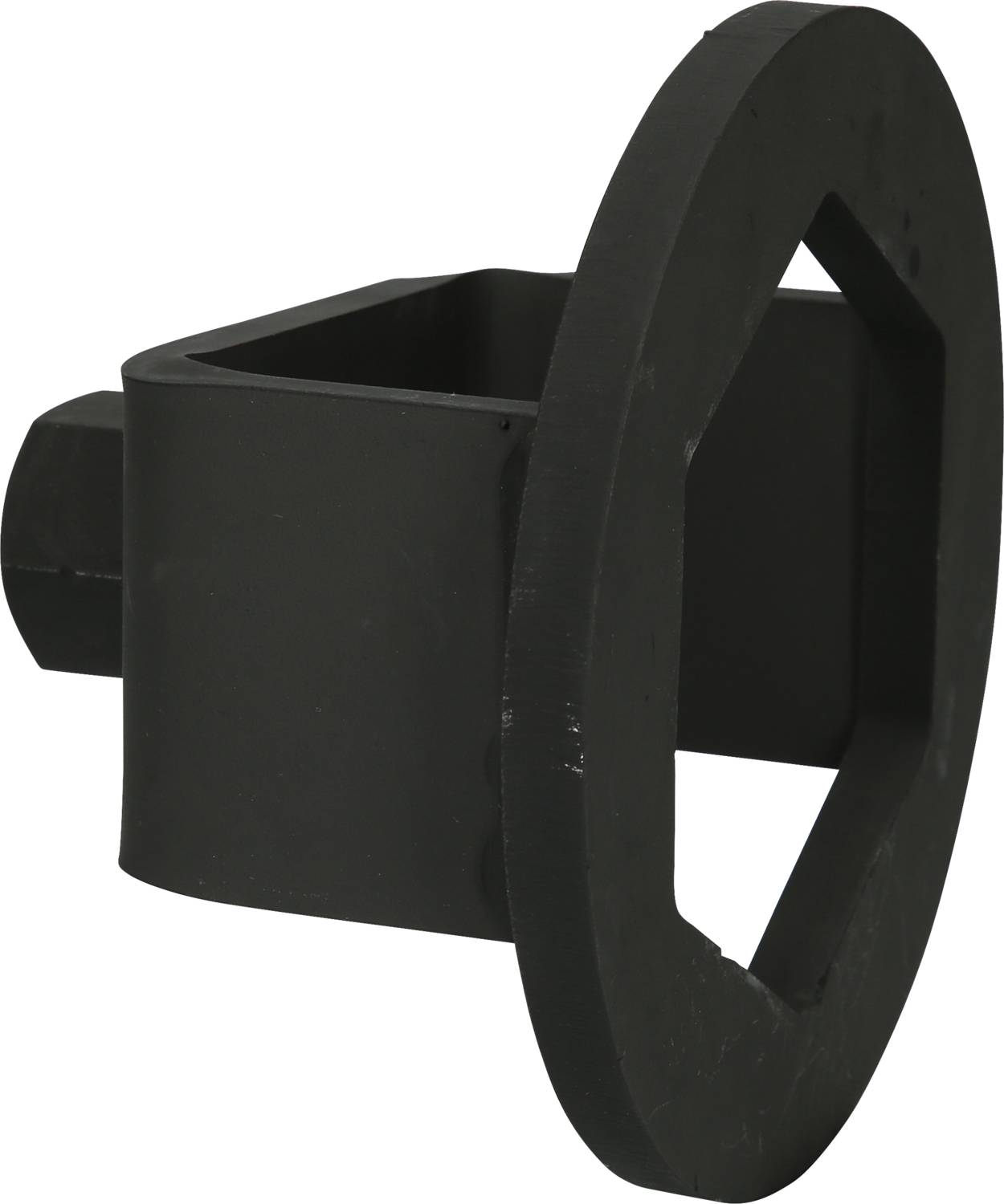 Metal tool adapter with a hexagonal head and square base, used for adapting attachments to various devices.