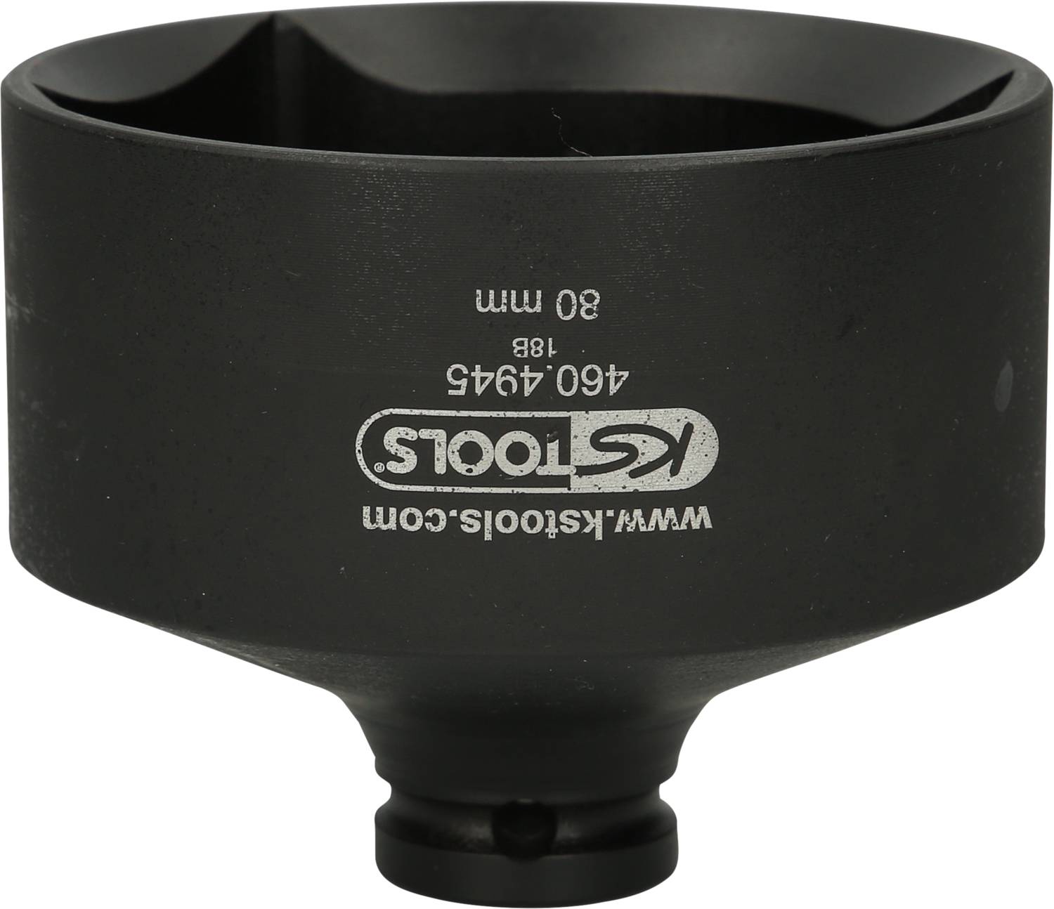 A black tool attachment with the inscription 'KS Tools 460.4945 80 mm'.