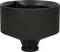 Black plastic funnel with a wide opening and narrow spout, likely suitable for liquids or powders.