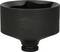 A black, round metal lens hood, tapered in shape, prevents stray light and protects the camera lens.