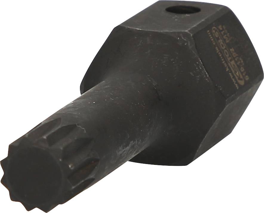 Black, metallic socket connectors with hexagonal heads and cylindrical shafts. Potentially a tool attachment.