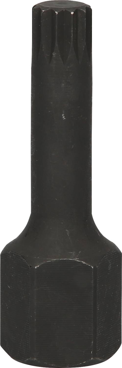 A black, toothed socket insert with a long shaft, primarily used for specialised repair or maintenance work.