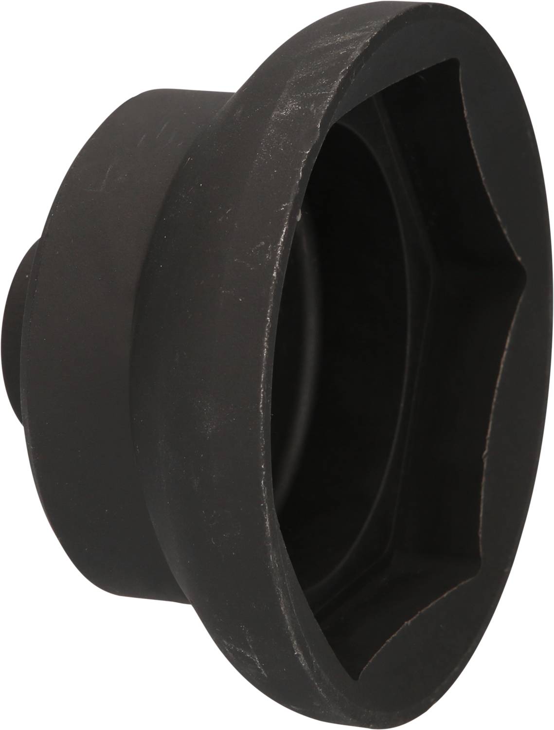 A black, hexagonal tool set attachment used for professional repair and maintenance of machinery.