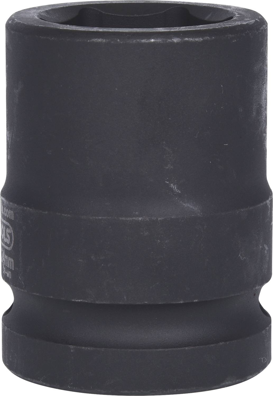 'Image of a black socket wrench head in cylindrical form, used for tightening or loosening nuts and bolts.'