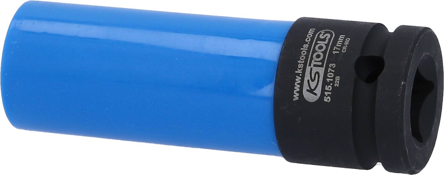 A blue pin spanner with a black insert, marked with 'KS Tools', designed for 17 mm threaded connections.