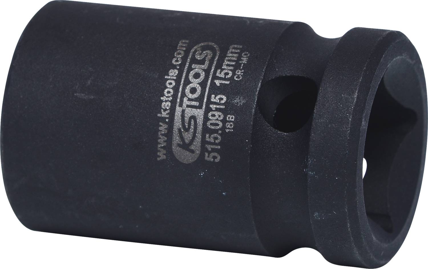 Black 15 mm socket with 'KS Tools' imprint on the side, manufactured from robust material. Suitable for use in mechanical work.