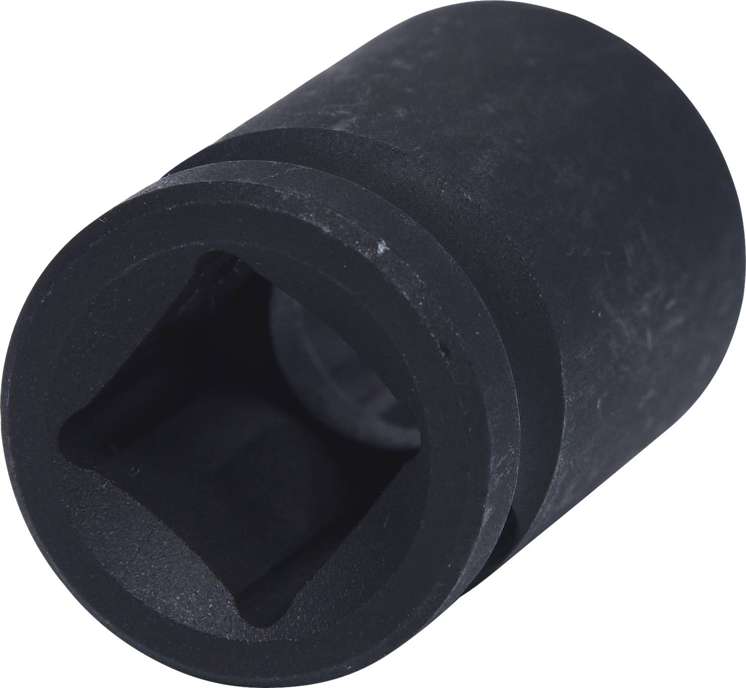 A black socket, suitable for use with a spanner or a ratchet tool.