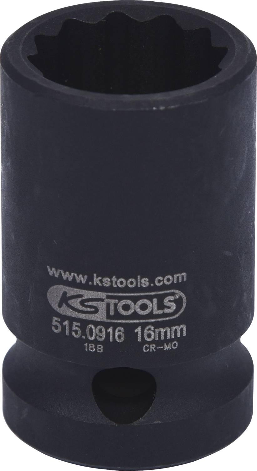 Socket extension with the inscription 'www.kstools.com KS TOOLS 16mm'. Used for mechanical work, specifically for screw-related tasks.