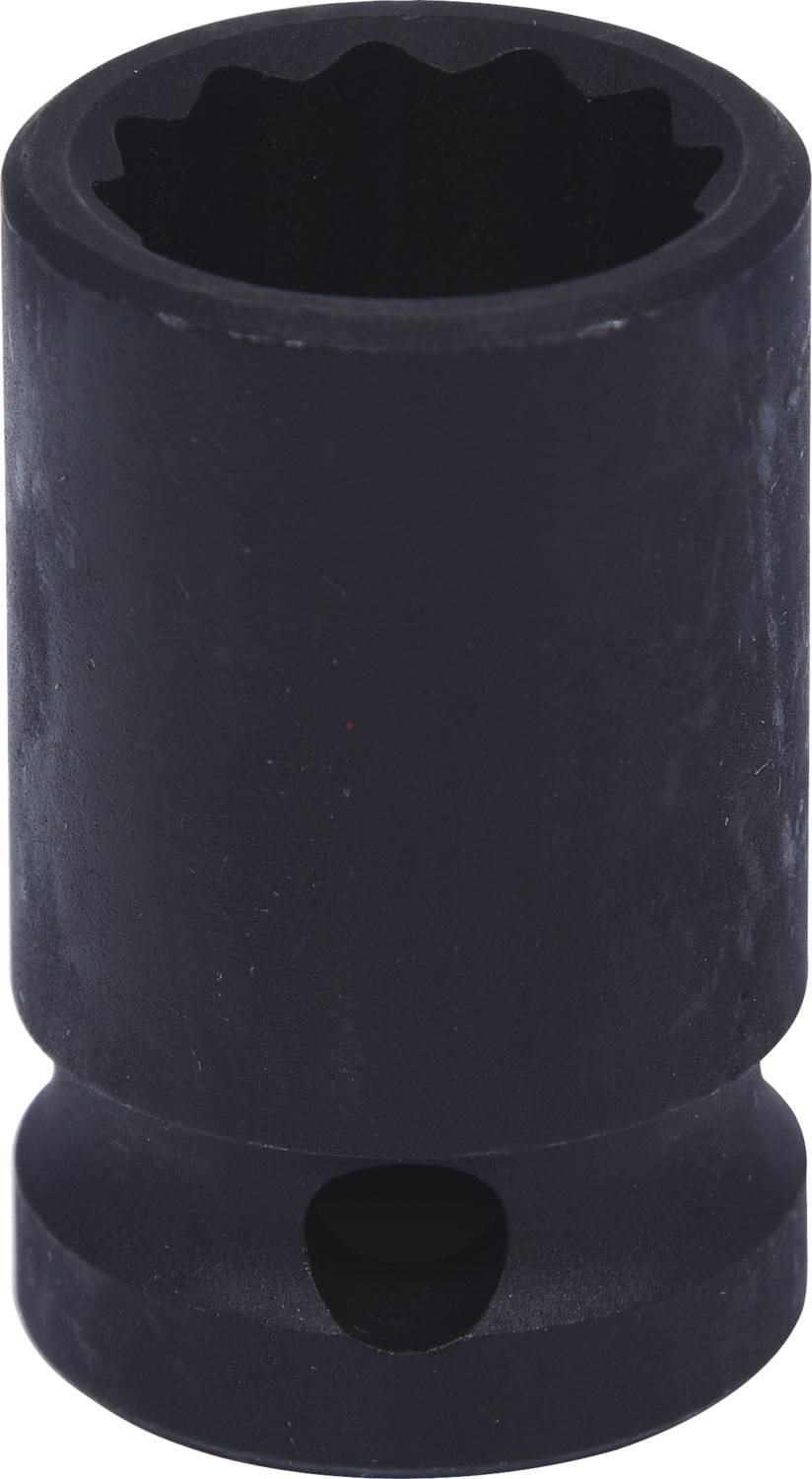 Socket, black, cylindrical, with internal threading, for securing or releasing screws and nuts in technical applications.