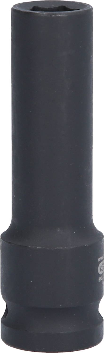 A black, cylindrical socket attachment with a hexagonal opening, suitable for mechanical work.