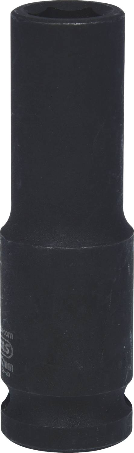 'Black, cylindrical socket attachment with a hexagonal opening, used for removing or tightening screws.'