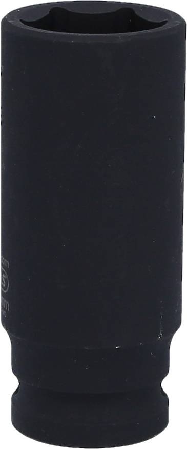 A black socket adaptor, cylindrically shaped, suitable for DIY or automotive repairs.
