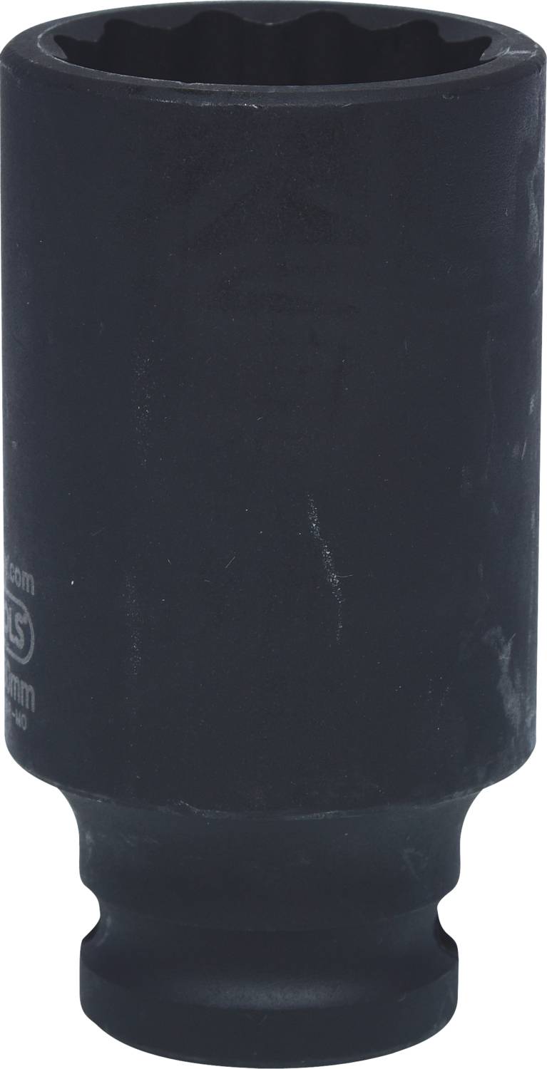 A black socket nut, probably made of metal, with a hexagonal internal profile, suitable for screwdrivers or ratchets.