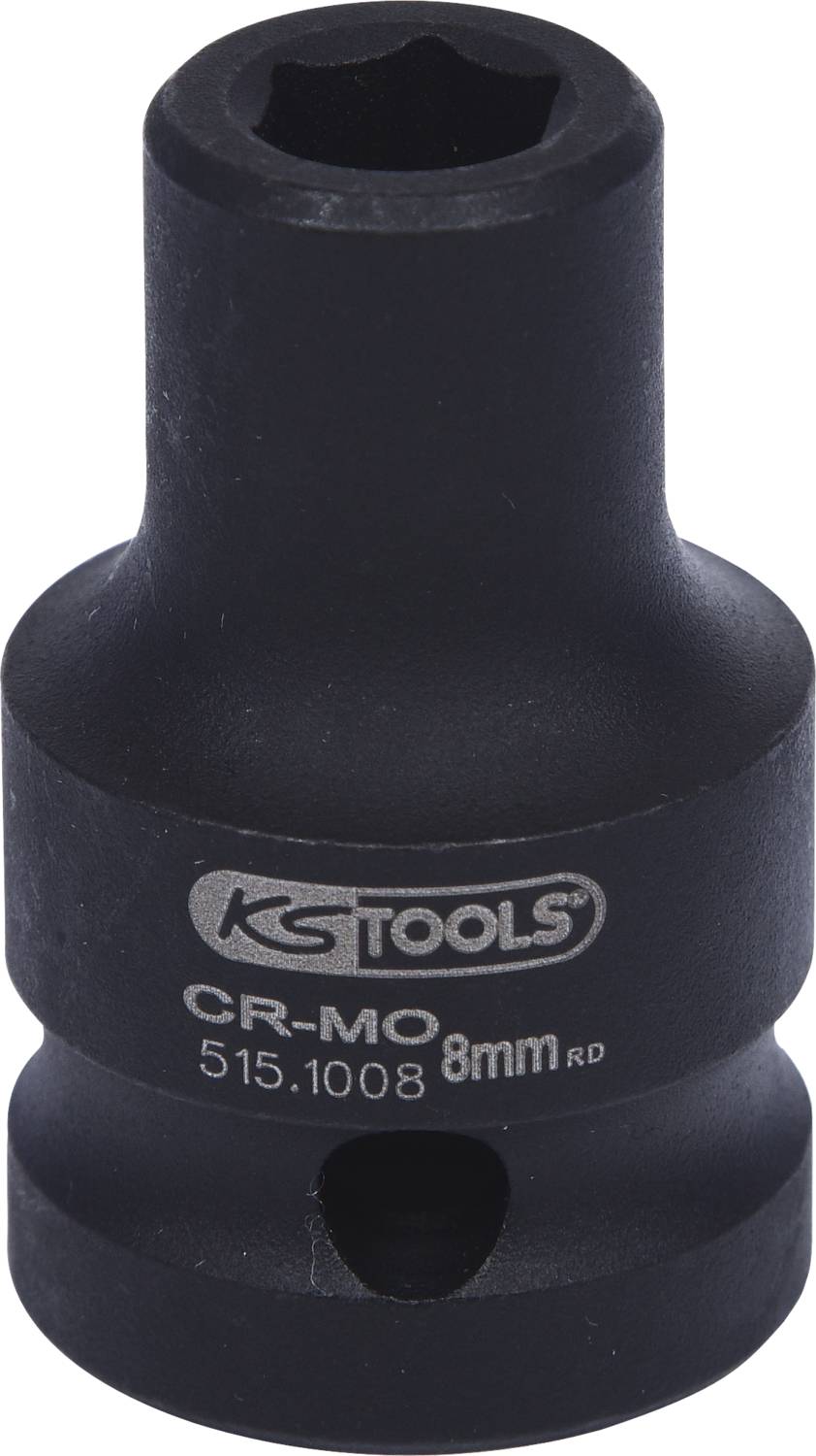 Black adapter socket from KS Tools with the inscription 'CR-MO 8mm RD', suitable for use with socket wrenches.