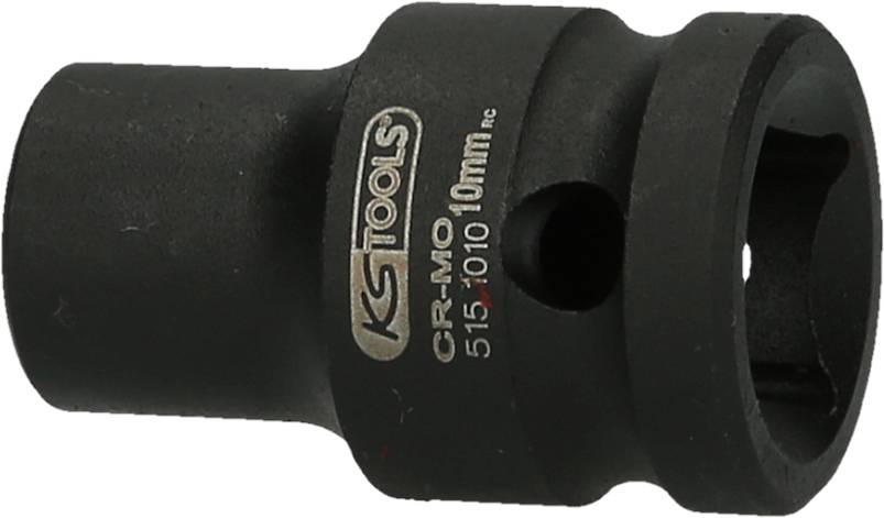 'KS Tools' 10mm Socket Spanner with CR-MO Material Designation, black metal, cylindrical shape, suitable for workshop work.