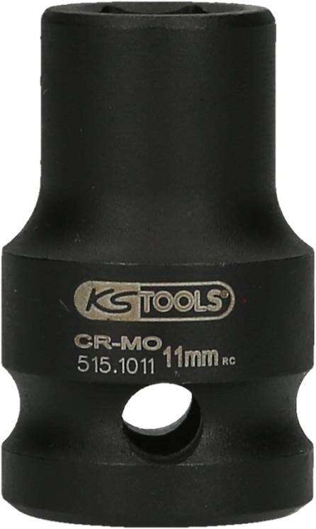 Black KS Tools hexagonal socket, made from CR-MO steel, size 11mm, model number 515.1011, with hole for retaining pin.