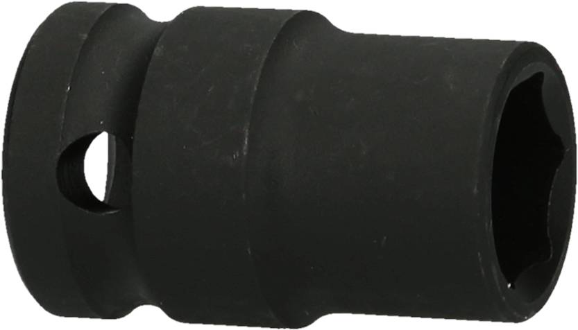 A black hex socket wrench with a hexagonal opening and side hole, used for screw work in workshops.