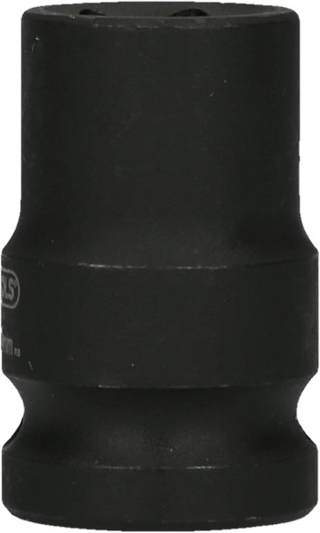 A black, cylindrical socket adaptor, most likely made of metal, against a white background.