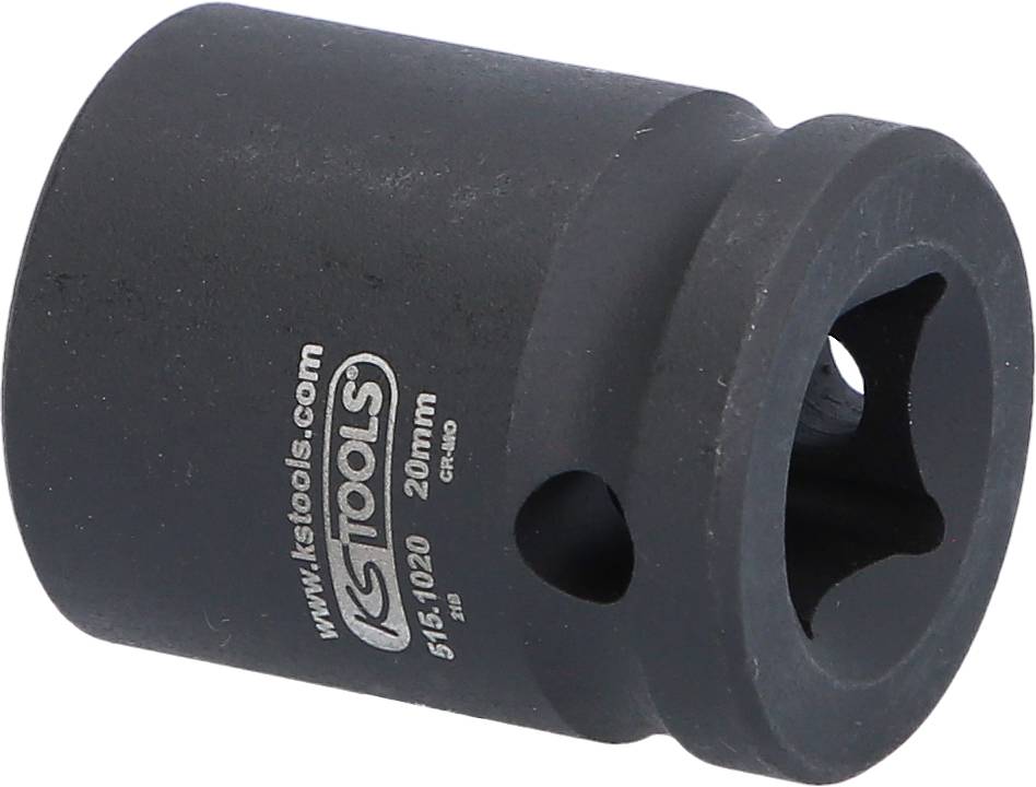 A black 20 mm steel socket with 'KS TOOLS' inscription, used for craftwork and fastening techniques.