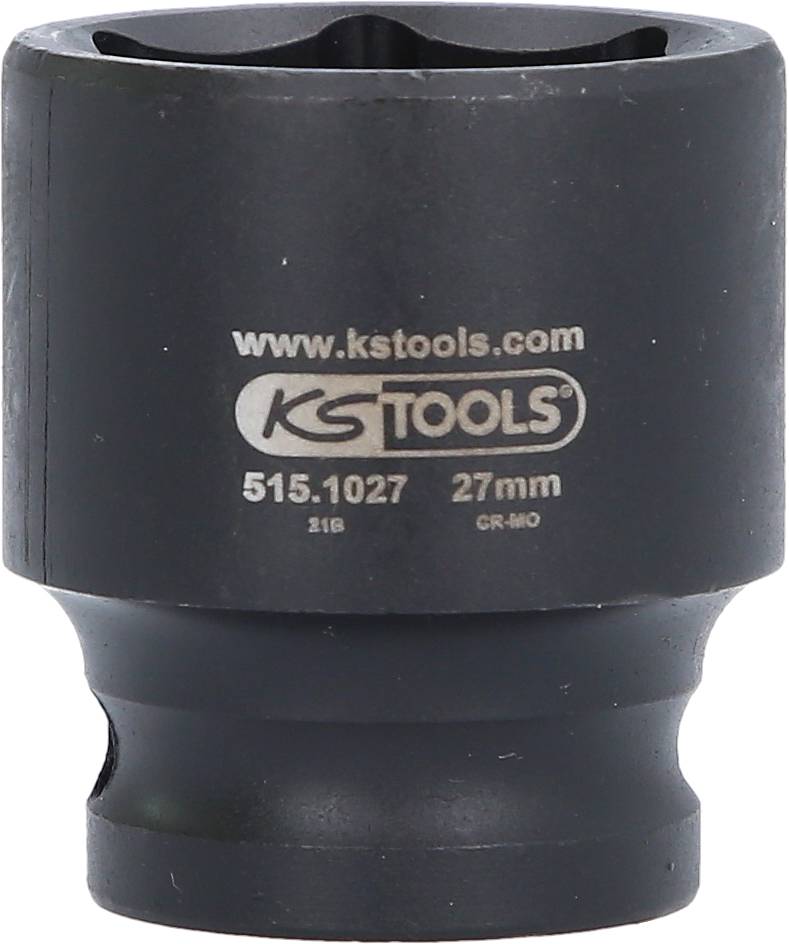 A black socket wrench with the inscription 'www.kstools.com, KS Tools, 515.1027, 27 mm, CR-MO'.